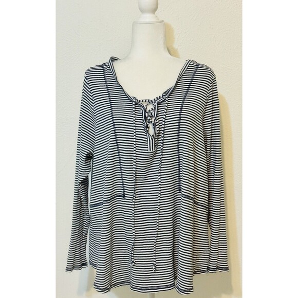 Lane Bryant Women Size 22-24 (3X) Long Sleeve Lace Up Front Striped Top Everyday - Picture 1 of 10